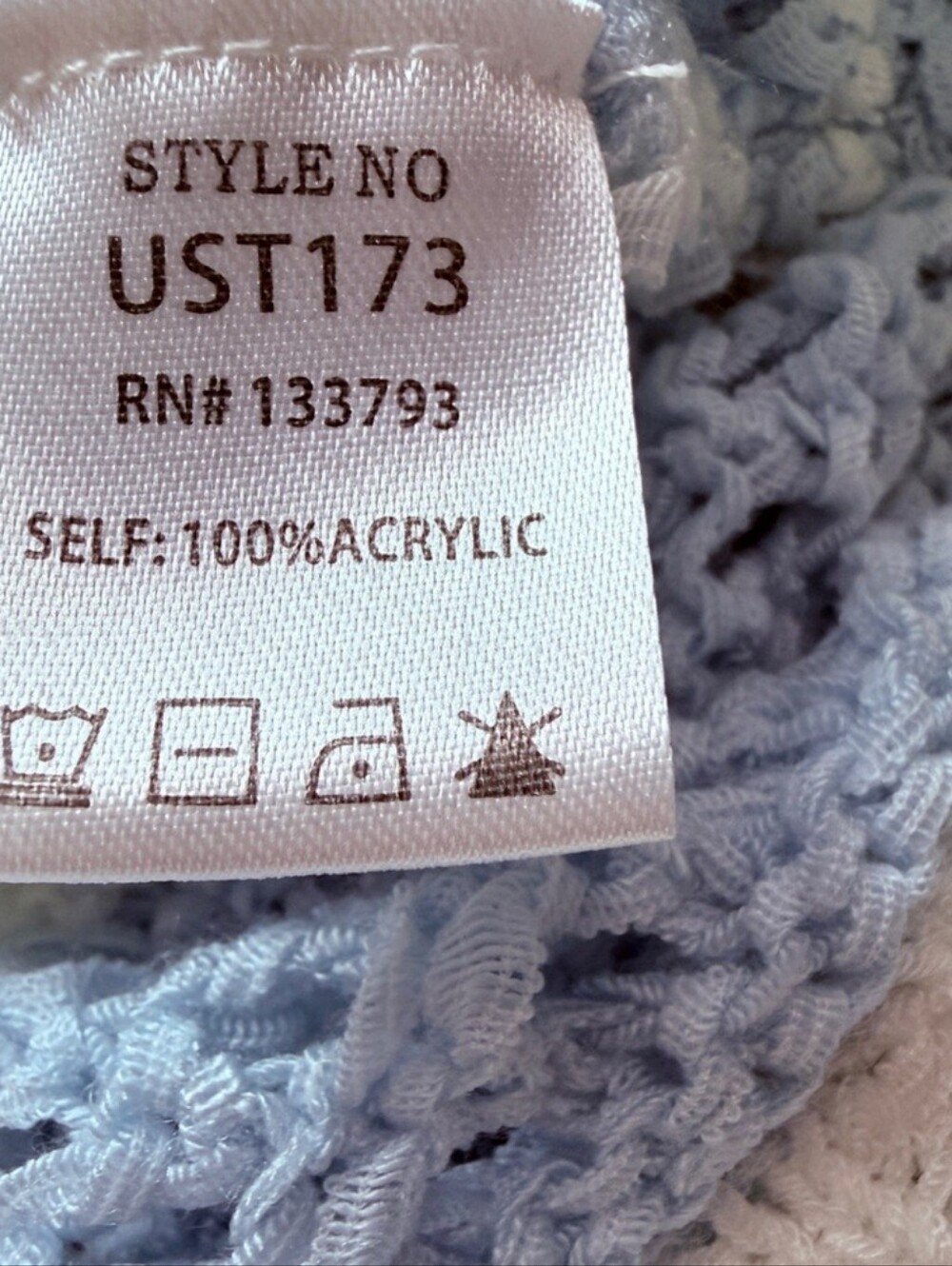 POL Light Blue and White Open-Knit V-Neck Cropped Oversized Crocheted Cardigan S - Picture 5 of 7